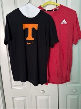 Nike Black T-Shirt with Orange Tennessee 'T' Logo plus Red adidas T-Shirt Size M